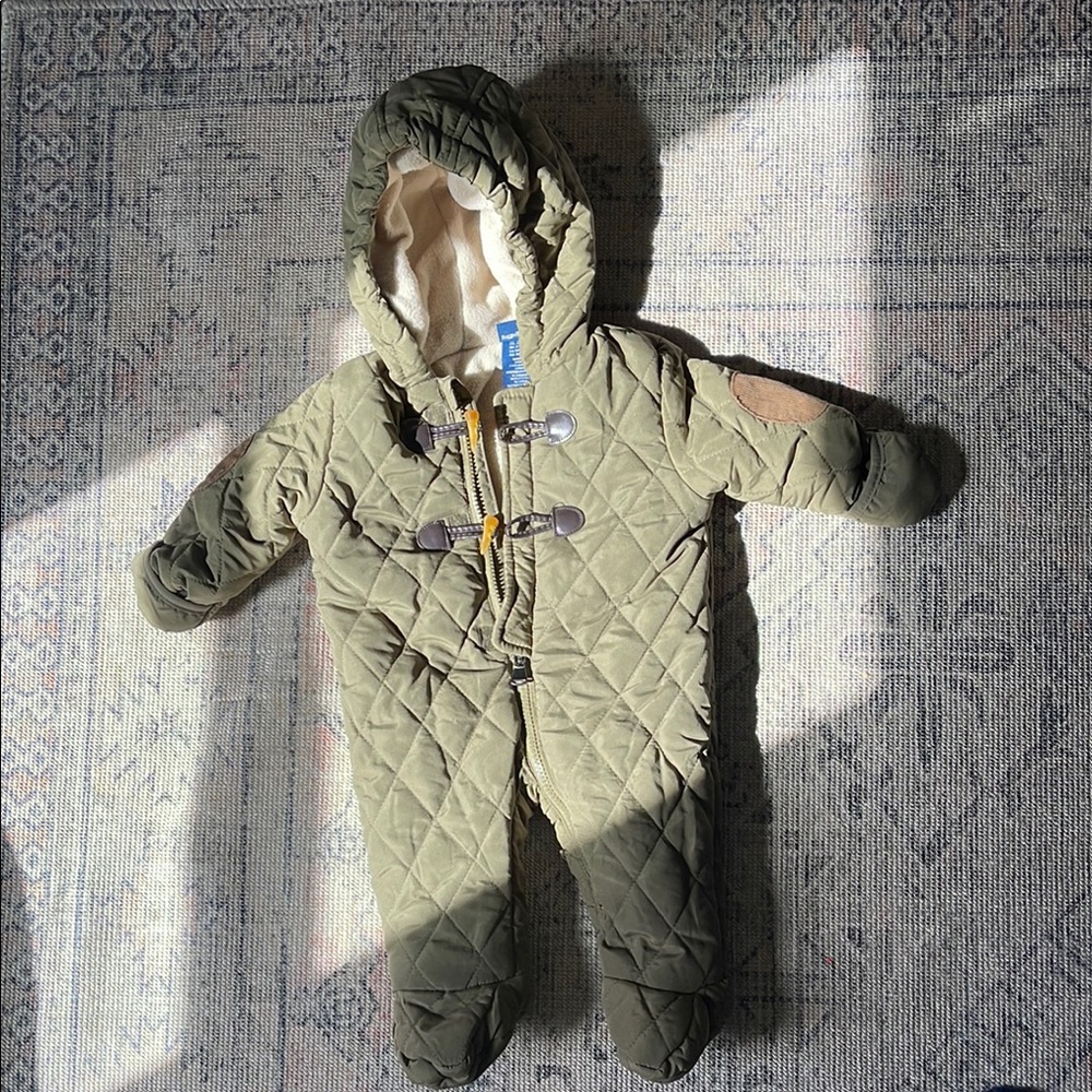 Quilted Green Baby Snowsuit with Hood